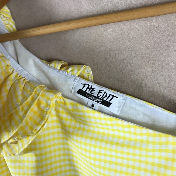 THE EDIT Yellow Gingham Plaid One-Shoulder Asymmetrical Sun Dress NWT MEDIUM - Picture 5 of 7